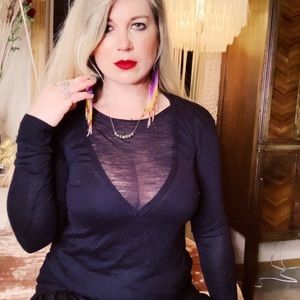 Zara Deep V Long Sleeves Top Sheer Middle